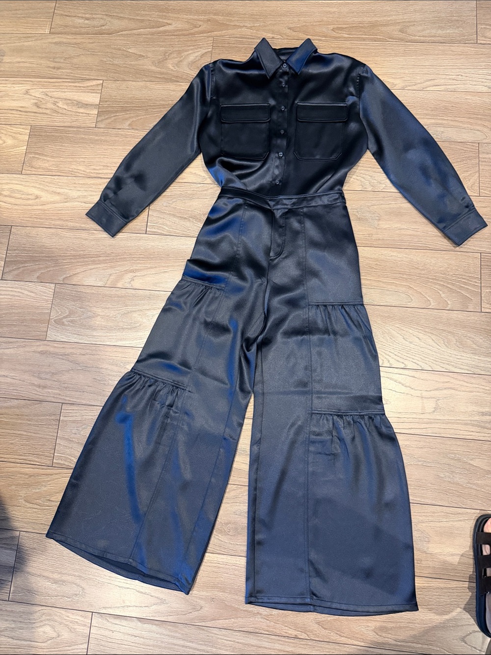 Current/Air Black Satin Wide-Leg Utility Jumpsuit